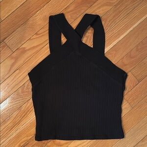Zara Black Ribbed Halter Crop Top